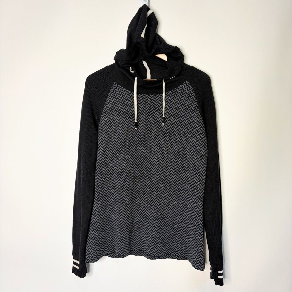 Smartwool Dacono Meriono Wool Blend Hooded Sweatshirt Chevron Black Gray XL